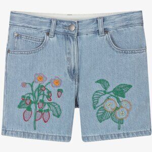 NWT Stella McCartney Kids Floral Fruit Embroidered Denim Shorts